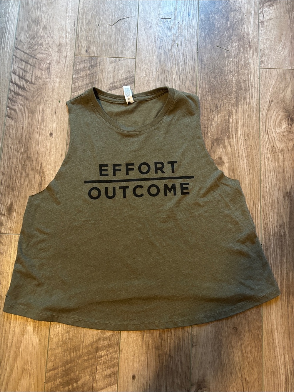 Women’s Olive Green Graphic Muscle Crop Tank - "EFFORT / OUTCOME"